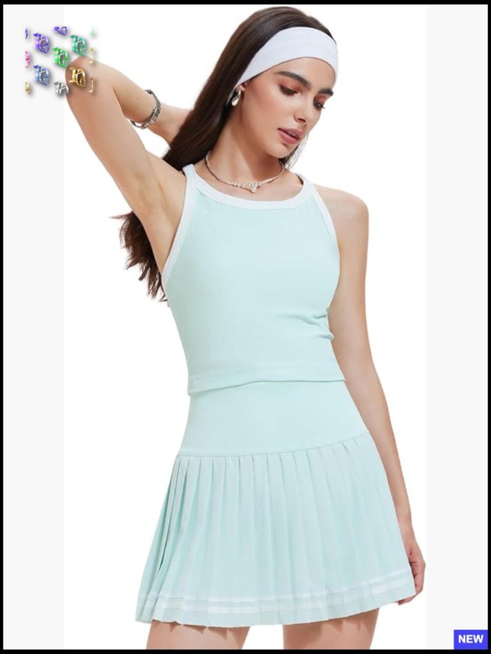 2 Piece Tennis Skirt Set Racerback Tank Top Golf Dress Athletic Activewear